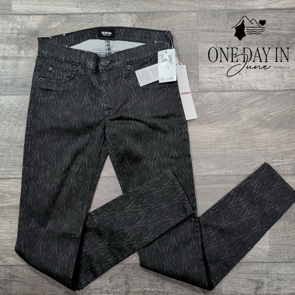 Hudson Krista Super Skinny Jeans Black CHPL Pattern NWT $189 Size 00 (24)